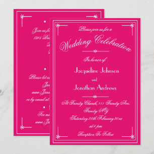 Simple Classic Fuchsia & White All In One Wedding Invitation