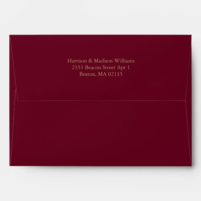 Simple classic gold burgundy custom elegant chic  envelope (Back (Top Flap))
