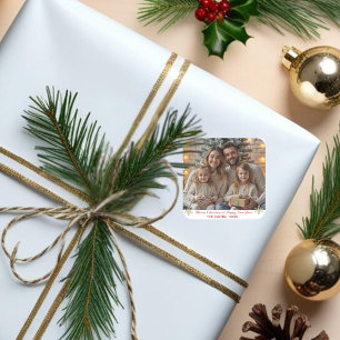 Simple Classic Gold Snowflakes one photo Square Sticker