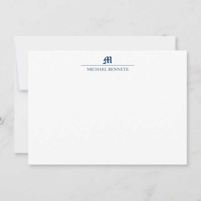 Simple Classic Gothic Line Monogram Navy Blue Card (Front)