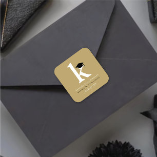 Simple Classic Grad Monogram Modern Graduation Cap Square Sticker