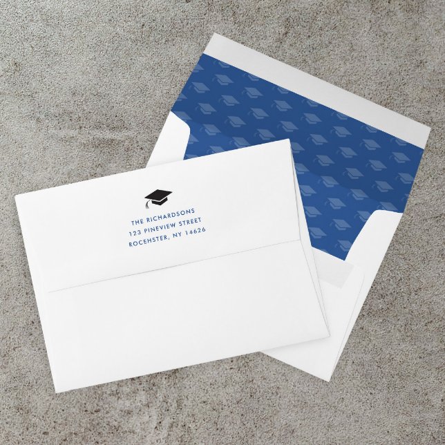 Simple Classic Graduation  Envelope (Simple Graduation Envelope with Cap Pattern Interior and Printed Return Address Flap.)
