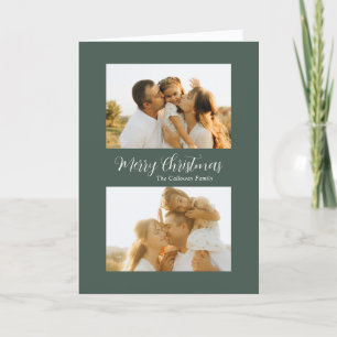 Simple Classic Green Modern Photo Christmas Card