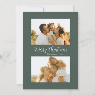 Simple Classic Green Modern Photo Christmas Holiday Card