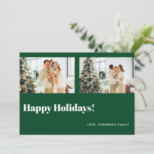 Simple Classic Green Photo Happy Holidays Holiday Card