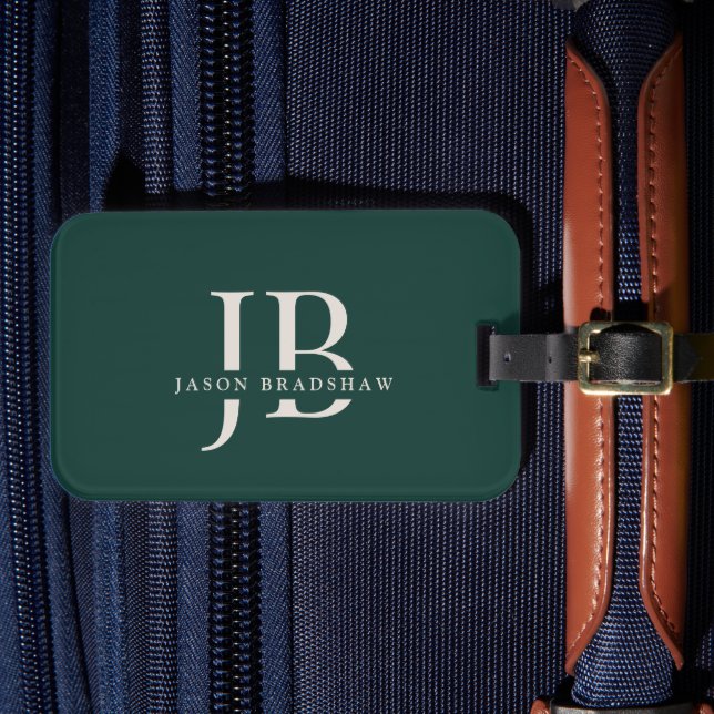 Simple Classic Green Professional Monogram Name Luggage Tag (Front Insitu 4)