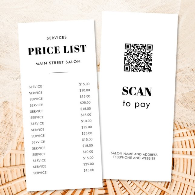 Simple Classic Hair Salon Photo Price List QR Code Rack Card (Creator Uploaded)