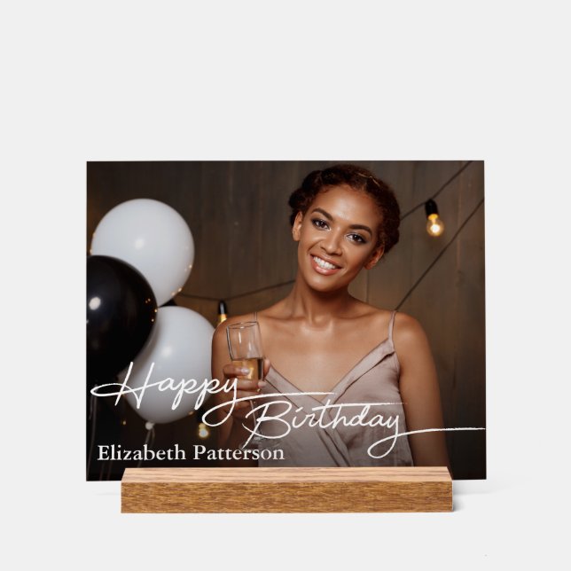 Simple Classic Happy Birthday Photo Acrylic Sign (Front)
