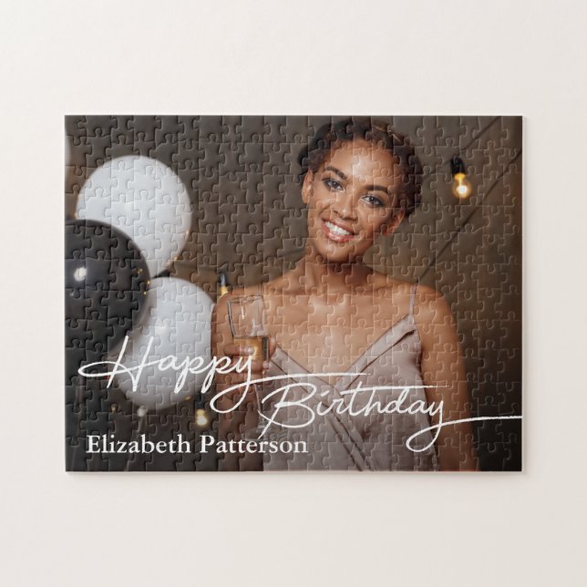Simple Classic Happy Birthday Photo Jigsaw Puzzle (Horizontal)