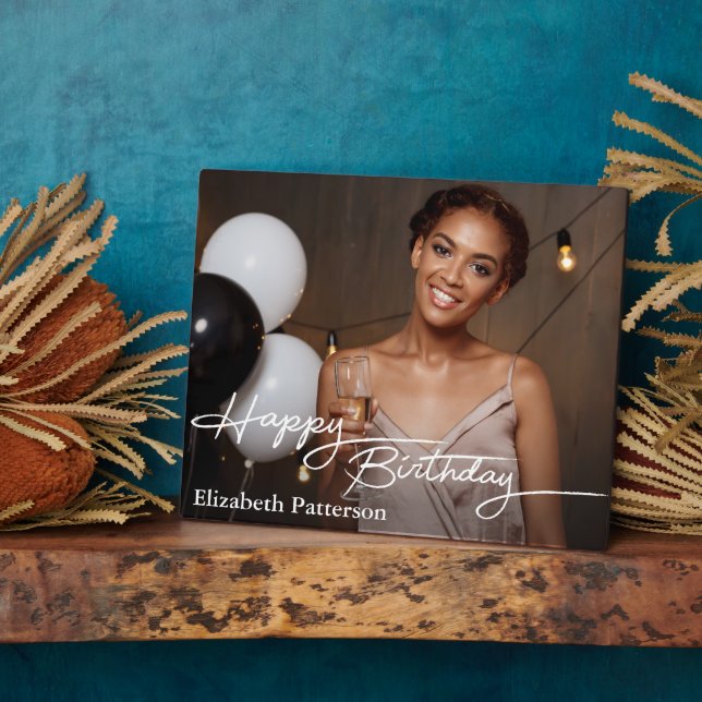 Simple Classic Happy Birthday Photo Plaque (Side)