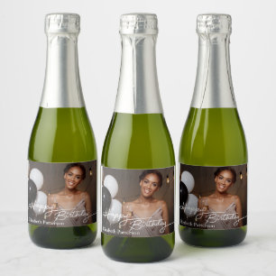 Simple Classic Happy Birthday Photo Sparkling Wine Label