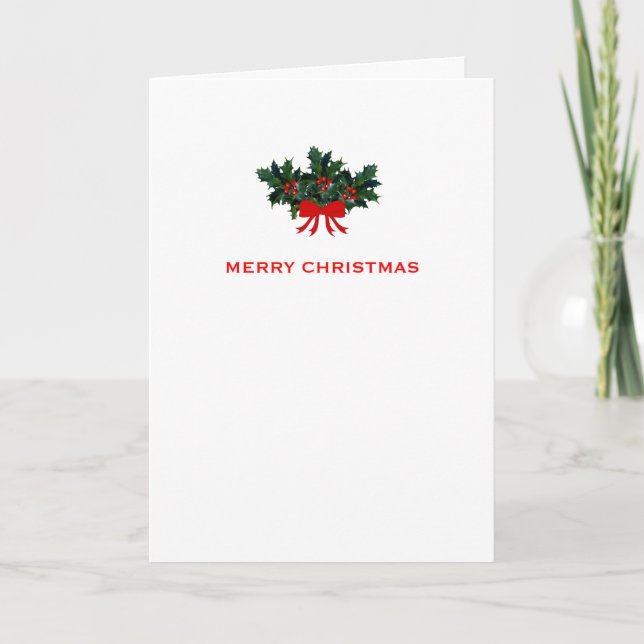 Simple Classic Holly Berry Christmas Personalised Holiday Card (Front)