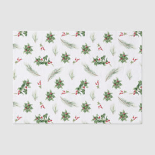 Simple Classic Holly Berry Watercolor Christmas Tissue Paper