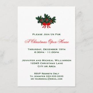 Simple Classic Holly Christmas Open House or Party Invitation