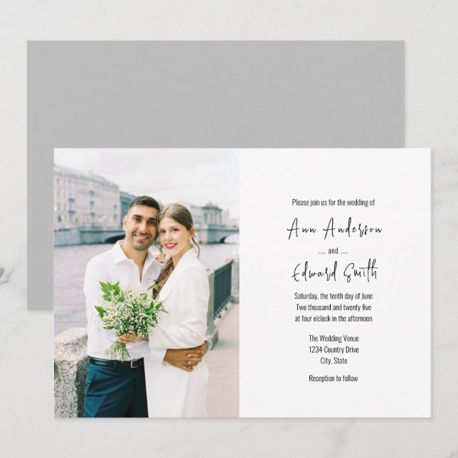 Simple Classic Horizontal Photo Wedding Invitation (Front/Back)