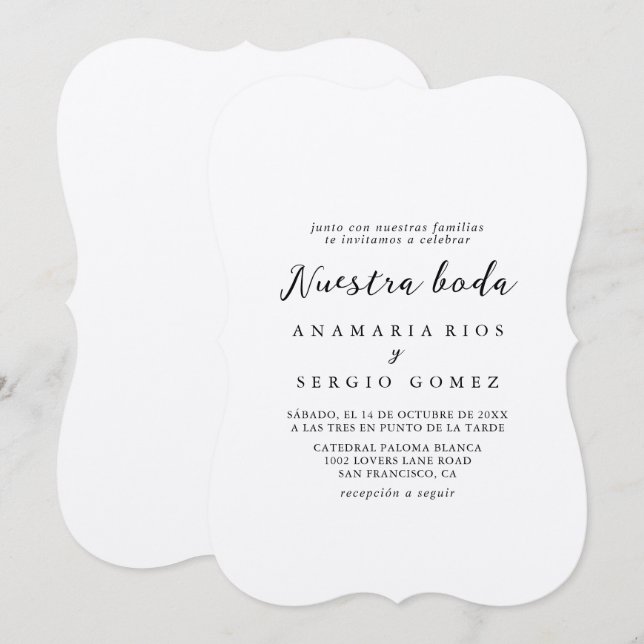 Simple Classic Kraft Nuestra Boda Wedding  Invitation (Front/Back)