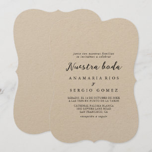 Simple Classic Kraft Nuestra Boda Wedding  Invitation