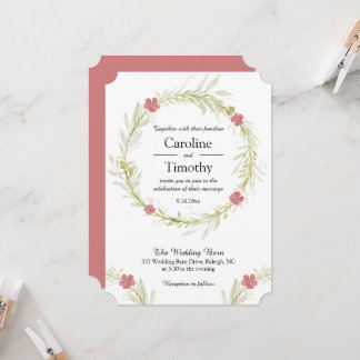 Simple Classic Leafy Floral Wreath Wedding Invitation