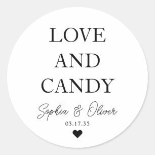 Simple Classic LOVE AND CANDY Heart Wedding Favour Classic Round Sticker