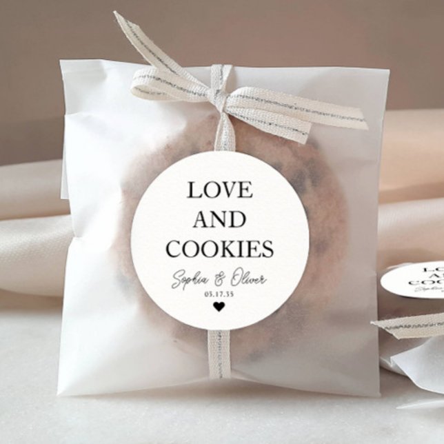 Simple Classic LOVE COOKIES Heart Wedding Favour Classic Round Sticker (Creator Uploaded)