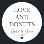 Simple Classic LOVE DONUTS Heart Wedding Favour Classic Round Sticker<br><div class="desc">A Classic Black Thank You Wedding Sticker featuring "Love and DONUTS" in a classic modern elegant font. 
You can easily personalised it with your names and wedding date.</div>
