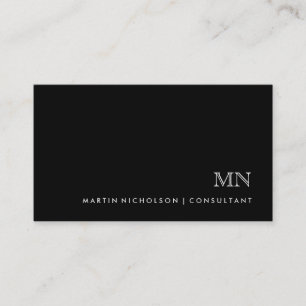 Simple Classic Masculine Monogram on Black Business Card