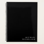 Simple Classic Masculine | Name on Black Planner<br><div class="desc">This elegant planner features your name in a white classic font at the bottom right corner, on a black background.</div>