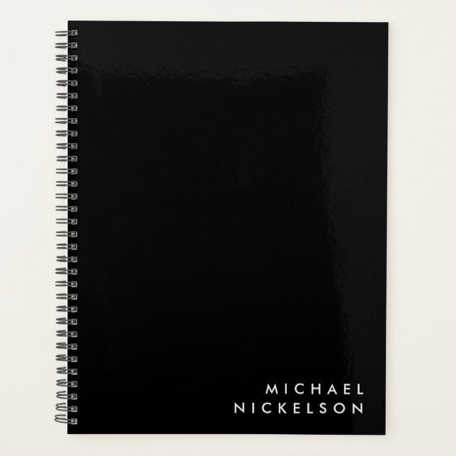 Simple Classic Masculine | Name on Black Planner (Front)