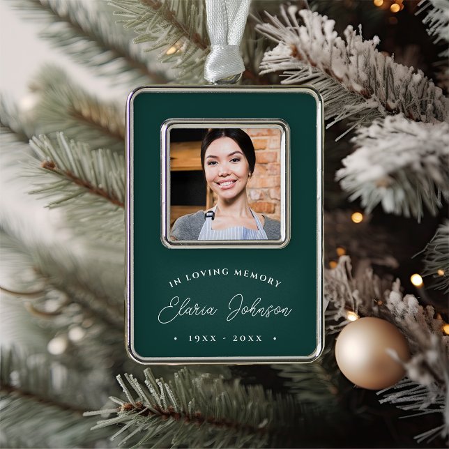 Simple Classic Memorial Photo Silver Plated Framed Ornament (Creator Uploaded)