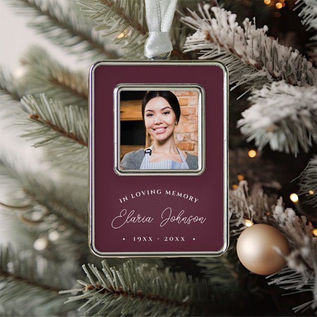 Simple Classic Memorial Photo Silver Plated Framed Ornament (Creator Uploaded)