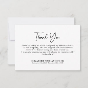 Simple Classic Minimal Memorial Sympathy Funeral Thank You Card