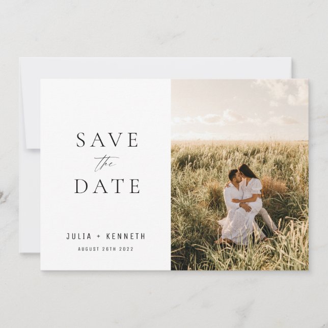 Simple Classic Minimalist Photo Save The Date Card (Front)