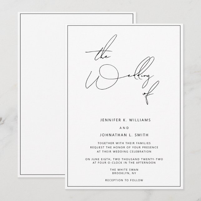 Simple Classic Minimalist Wedding Invitation (Front/Back)