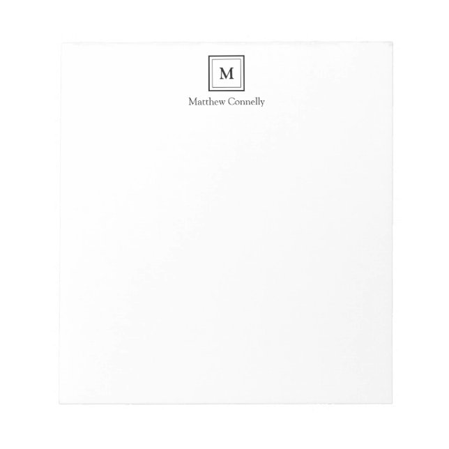 Simple Classic Modern Chic Black Square Monogram Notepad (Front)