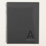 Simple Classic Modern Personalised Name Guys Grey  Planner<br><div class="desc">Modern classic and understated masculine monogram initial and personalised name printed on the cover of a dark grey planner in a classic minimal,  sans-serif font for a simple,  professional and modern daily calendar to help you get organised and keep track of your schedule for work,  school,  family,  or business.</div>