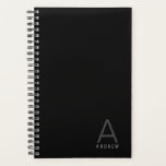 Simple Classic Modern Personalised Name Planner<br><div class="desc">Understated modern masculine monogram initial and personalised name customised on the cover of a black, grey, and white planner in a classic minimal, sans-serif font for a simple, professional and modern daily organiser and planner with calendar to help you get organised and keep track of your schedule for work, school,...</div>