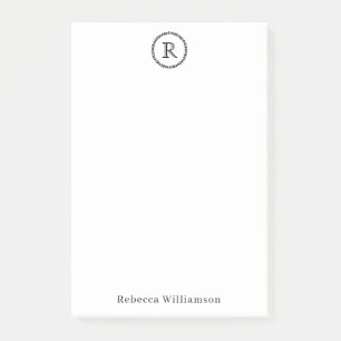 Simple Classic Modern Rustic Wreath Monogram Black Post-it Notes