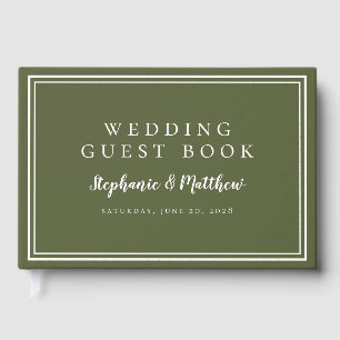 Simple Classic Modern Wedding Olive Green & White  Guest Book
