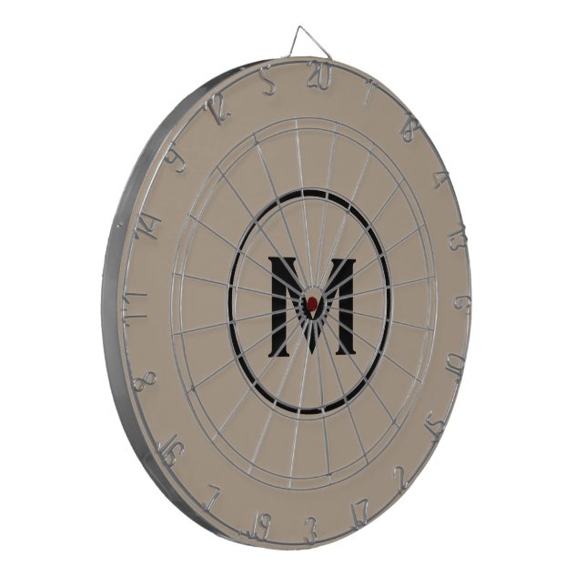 Simple Classic Monogram Black Beige Dartboard (Front Left)
