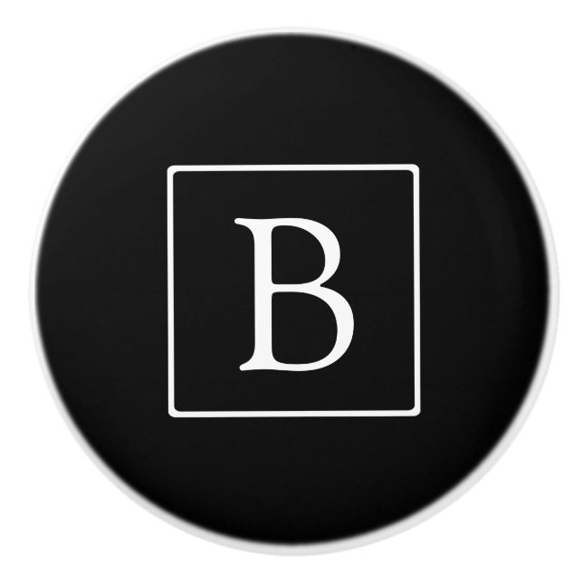 Simple Classic Monogram | Black w/ White Text Ceramic Knob (Front)
