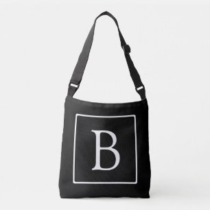 Simple Classic Monogram   Black w/ White Text Crossbody Bag