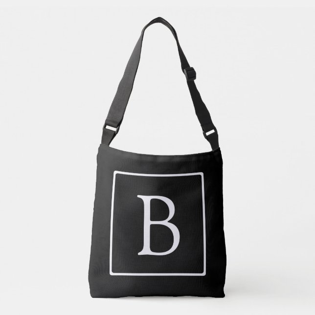 Simple Classic Monogram | Black w/ White Text Crossbody Bag (Front)