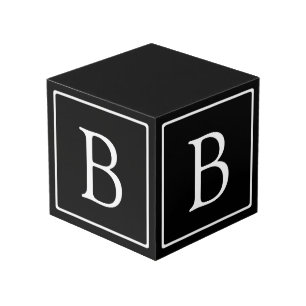 Simple Classic Monogram   Black w/ White Text Cube