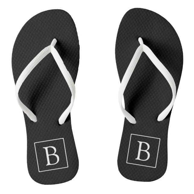 Simple Classic Monogram | Black w/ White Text Flip Flops (Footbed)