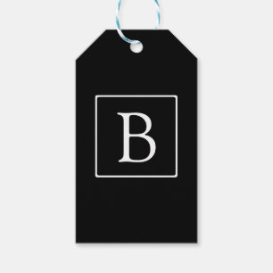 Simple Classic Monogram Black w/ White Text Gift Tags