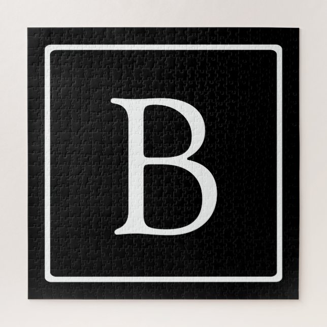 Simple Classic Monogram | Black w/ White Text Jigsaw Puzzle (Vertical)