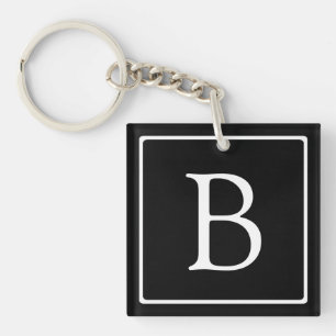 Simple Classic Monogram   Black w/ White Text Key Ring