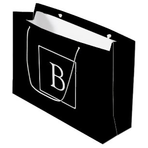 Simple Classic Monogram   Black w/ White Text Large Gift Bag