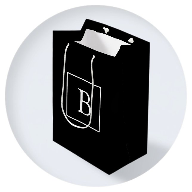 Simple Classic Monogram | Black w/ White Text Medium Gift Bag (Creator Uploaded)