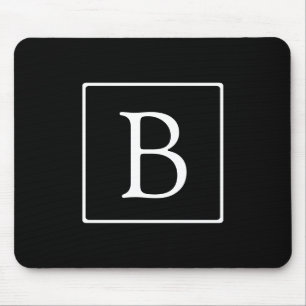 Simple Classic Monogram   Black w/ White Text Mouse Mat